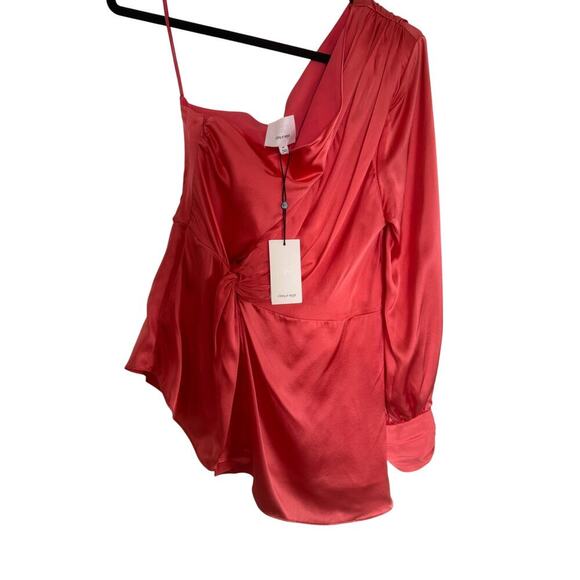 NWT Cinq A Sept Red Satin Asymmetric One-Shoulder Drape Top – Size M - Picture 1 of 9